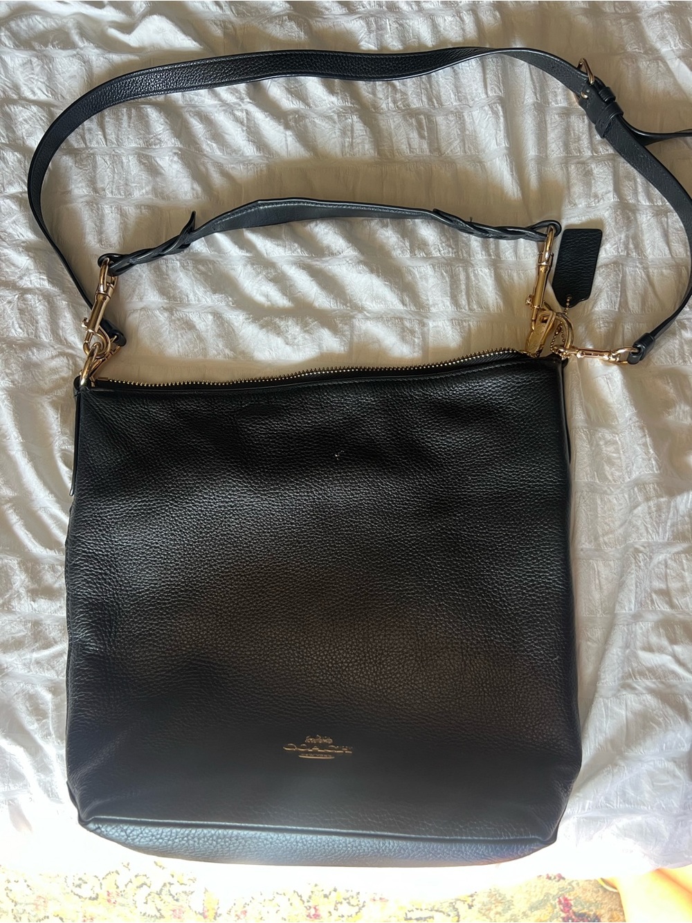 Coach Black Leather Shoulder Bag with Gold Hardware